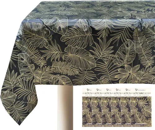 Miniatura 8 de Mantel desechable de 4 piezas con hojas doradas, manteles rectangulares de plástico elegantes de alta calidad para cumpleaños, jubilación, ducha