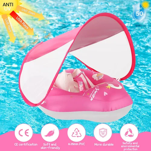 Miniatura 4 de LOOWARTS Flotador de bebé con dosel, flotador de piscina infantil con asiento de seguridad, flotador de natación y flotador de agua UPF50+