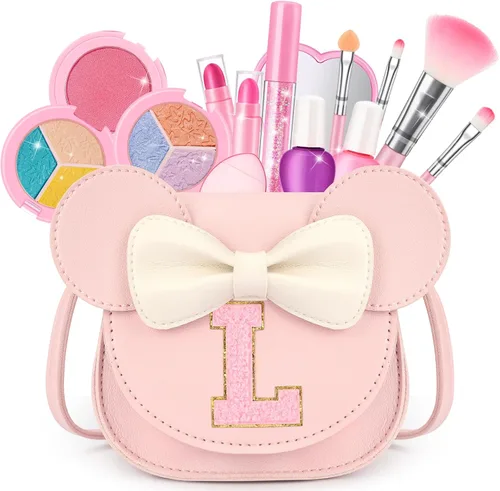Miniatura 17 de Kit de maquillaje para niñas – Juego de maquillaje lavable real de 15 piezas – Cosmético no tóxico para niños pequeños con bolso de letras – Regalos