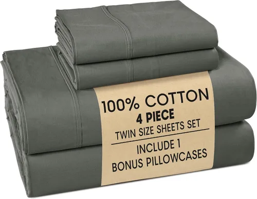 Miniatura 112 de Casa Platino Sábanas de cama individual XL, sábanas de 100 % algodón con 2 fundas de almohada, tejido percal crujiente y sensación acogedora, verde
