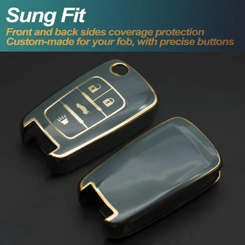 Miniatura 3 de FEYOUN Funda para llavero compatible con Buick Encore Chevy Chevrolet Camaro Equinox Impala Sonic Trax GMC Terrain Flip 4 botones TPU remoto sin