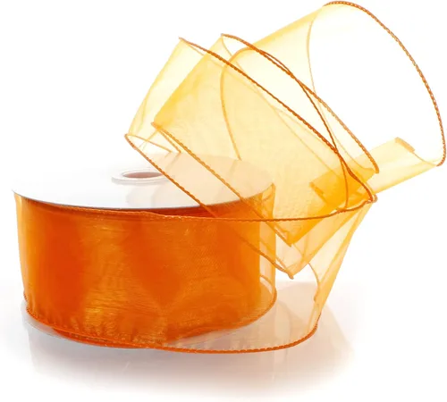 Miniatura 35 de Cinta de organza transparente con alambre de 2.5 pulgadas, color plateado de 10 yardas