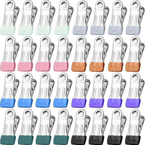 Alfileres de ropa para colgar ropa, paquete de 32 pinzas de color de acero inoxidable para lavandería, alfileres de ropa resistentes para línea de