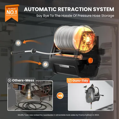 Miniatura 9 de Giraffe Tools Grandfalls - Hidrolavadora retráctil de montaje en pared Plus, máximo 2900 PSI 2.2 GPM, hidrolavadora eléctrica con manguera