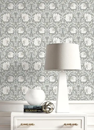 Miniatura 3 de NextWall - Papel pintado floral de pimpernel, de pelar y pegar (Gris aleación y Alabastro)