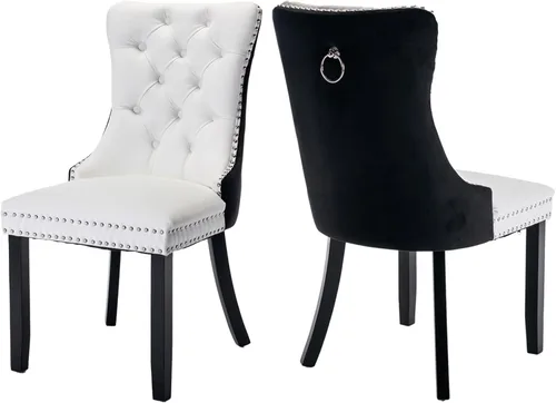 Juego de 2 sillas de comedor, sillas tapizadas y capitonadas para comedor con respaldo alto, adorno de cabeza de clavo y patas de madera maciza,