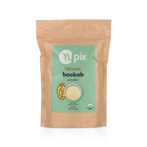 Yupik Baobab en polvo orgánico de 8.8 onzas, certificado por USDA, sin OMG, vegano, sin gluten, kosher, alto en fibra, superalimento agrio para