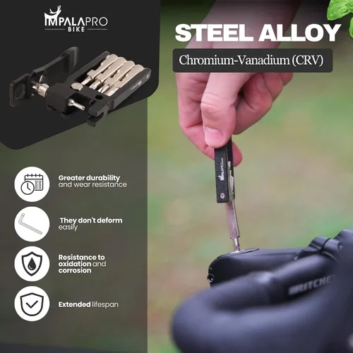 Miniatura 5 de IMPALAPRO Kit de herramientas de bicicleta portátil 20 en 1 compacto y ligero (4.14 oz) cromo-vanadio (CRV) - Multiherramienta para bicicleta