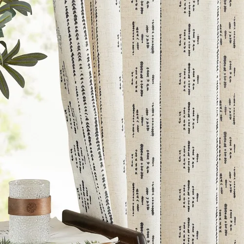 Miniatura 4 de jinchan Cortinas bohemias a rayas para sala de estar, cortinas de lino estilo granja de 63 pulgadas de largo, 2 paneles para dormitorio, mudcloth