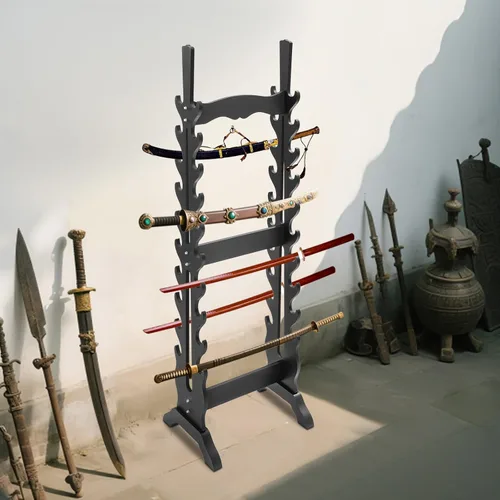 Miniatura 3 de Katana - Soporte para espada Soporte de piso de exhibición de espada de 20 niveles Soporte de bambú samurái Katana Soporte de piso resistente