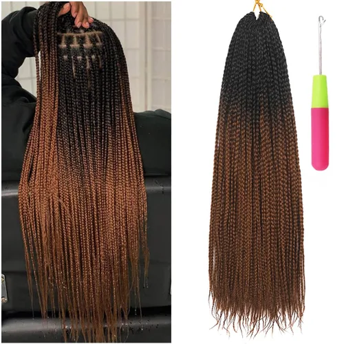 Miniatura 33 de Extensiones de cabello trenzado tipo box de 24 pulgadas, hechas a mano, para mujeres y niñas, extensiones de cabello trenzado, 24#, 3 paquetes, 22