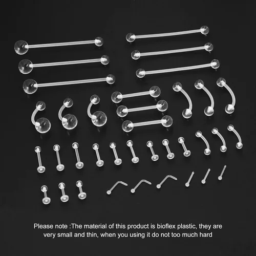 Miniatura 2 de PiercingArt 36pcs Clear Piercing Retainers Bioflex Nose Tongue Nipple Belly Rings Eyebrow Lip Nose Studs Cartilage Tragus Earring Retainer
