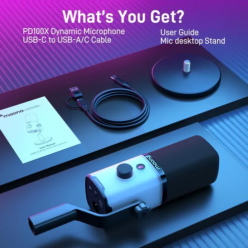 Miniatura 9 de MAONO - Micrófono dinámico para juegos Micrófono de transmisión USB/XLR para PC, grabación de pódcast, software personalizable, RGB, botón