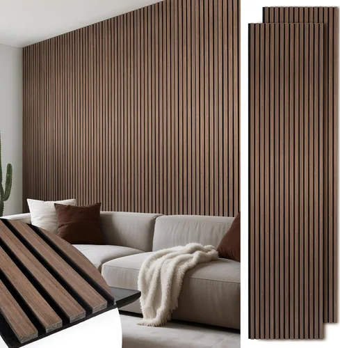 Miniatura 13 de Paneles de pared de listones de madera, paquete de 2 paneles de 106 x 23.6 pulgadas, paneles acústicos de madera para pared, paneles estriados 3D