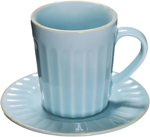 CAPIJIONG 6.8 fl oz/6.67oz Vintage Cerámica Horno Taza de Café Set Creativo Simple Taza de Leche para Oficina Hogar Restaurante Café-Azul Esmalte -