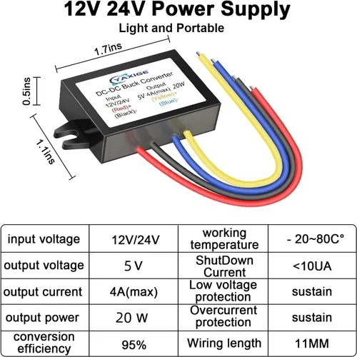 Miniatura 6 de DC 24V a 5V 4A (máx.) 20W Regulador de voltaje reductor - Módulo reductor impermeable (2 piezas)