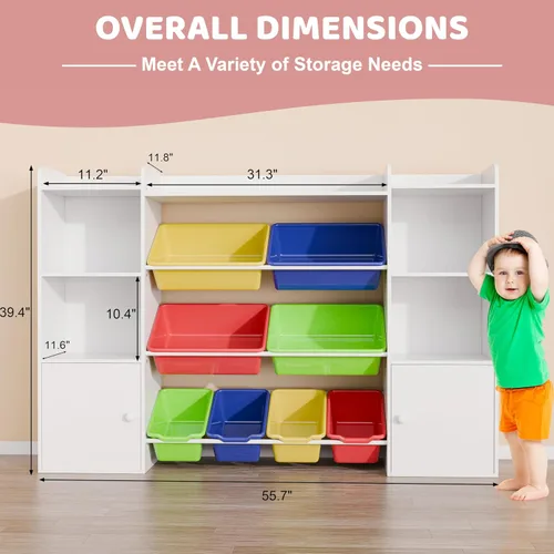 Miniatura 2 de Xilingol Organizador de almacenamiento de juguetes para niños con 8 contenedores de juguetes removibles, organizadores de juguetes de 4 niveles