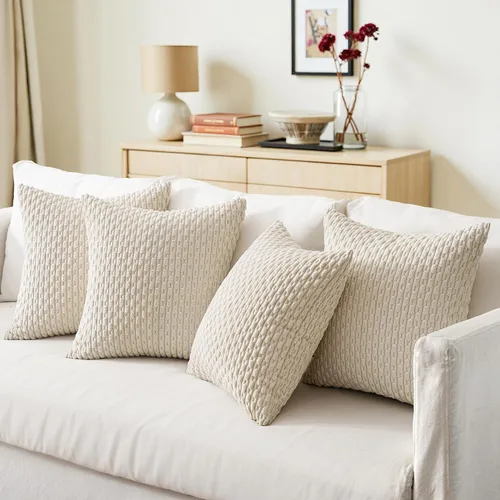Miniatura 3 de MIULEE - Juego de 4 fundas de almohada suaves para sofá, decorativas, estilo bohemio, con rayas, fundas de almohada de corduroy, decoración rústica