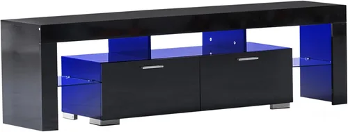Miniatura 8 de Nrizc Soporte de TV LED negro para TV de 75 pulgadas, centro de entretenimiento de TV de alto brillo con cajón de almacenamiento, mesa consola de TV