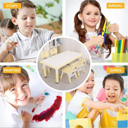 Miniatura 4 de UNICOO - Juego de mesa y sillas de estudio para niños, escritorio de arte infantil de plástico ajustable en altura con 4 asientos, juego de mesa