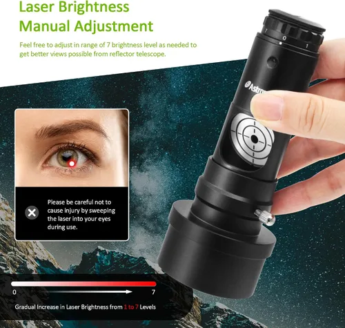 Miniatura 2 de Astromania Colimador láser para telescopios newtonianos dobsonianos, alineación de telescopios de 1.25 pulgadas, 7 niveles brillantes con adaptador