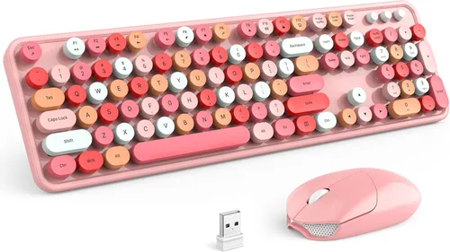 Miniatura 171 de KNOWSQT Combo de teclado y ratón inalámbrico, teclados lindos de tamaño completo estilo máquina de escribir 2.4G azul colorido - receptor USB Plug