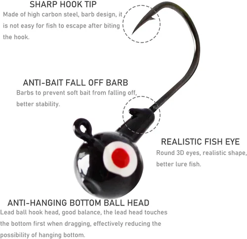Miniatura 3 de Ganchos para cabeza de plantilla de pesca con ojos 3D, plantilla de cabeza de bola colorida, ganchos afilados para pesca de gusanos, señuelos