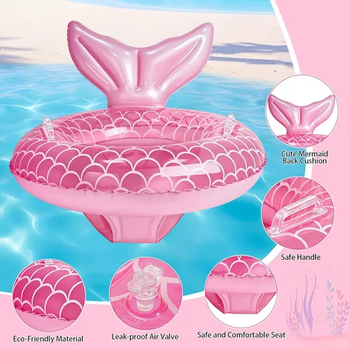 Miniatura 3 de Flotador de piscina para bebé, anillo inflable de sirena con asa de asiento, flotadores de piscina para bebés y niñas pequeños Rosa
