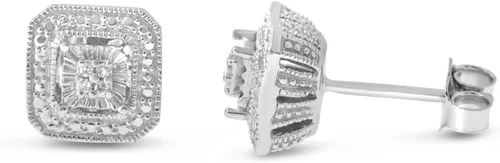 Miniatura 3 de Aretes de perno con solitario con apariencia de diamante blanco hechos de plata esterlina