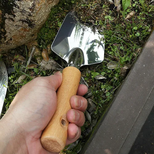 Miniatura 3 de Pala de jardín para excavación, pala de mango de madera de acero inoxidable antideslizante para plantar césped