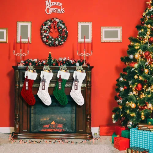 Miniatura 4 de XIMISHOP Paquete de 4 Medias de Navidad, 18 Pulgadas, Medias Grandes de Punto Trenzado Personalizadas, Decoraciones de Medias Colgantes de Navidad