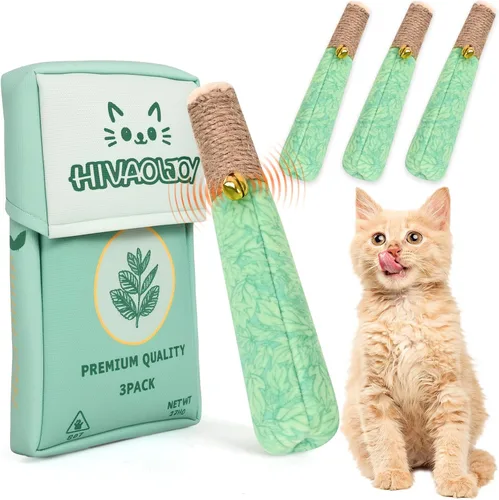 Miniatura 9 de Paquete de 3 juguetes de hierba gatera para gatos, divertidos juguetes para gatos con cuerda dental y cascabel, juguetes 100% orgánicos de hierba