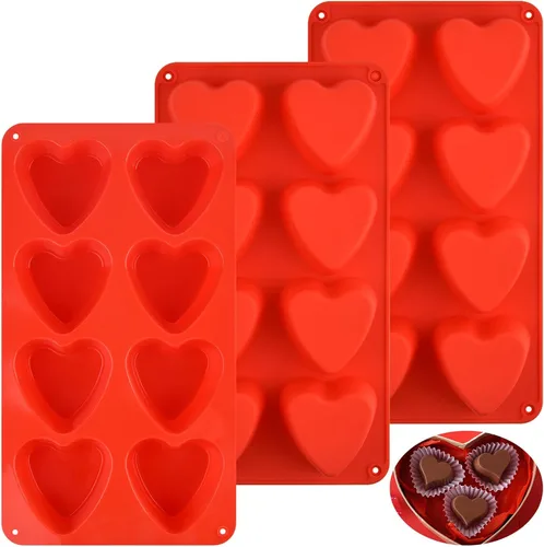 Miniatura 8 de 3 moldes de corazón de silicona con 8 cavidades en forma de corazón para hornear magdalenas de grado alimenticio, velas fáciles de limpiar, resina