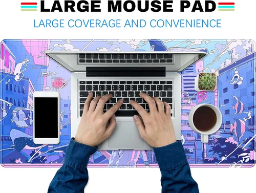 Miniatura 4 de Alfombrilla de escritorio Anime Kawaii Mousepad Linda Japonesa Alfombrilla de mouse grande para juegos XXL, Alfombrilla de teclado de laptop Azul