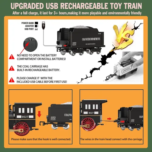 Miniatura 3 de Juego de tren para niños con control remoto, juguetes de tren con locomotora de vapor, tanque de combustible y pistas de lujo, trenes eléctricos