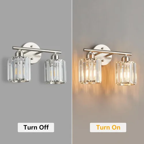 Miniatura 6 de Moderna lámpara de tocador de cristal de 2 luces, lámpara vertical de baño de níquel cepillado sobre espejo para tocador y lavabo, compatible