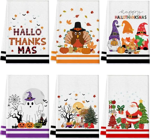 Miniatura 20 de Preboun 6 toallas de cocina con huevos de Pascua, toallas de mano retro con diseño de conejo, color negro y blanco a cuadros, paño decorativo