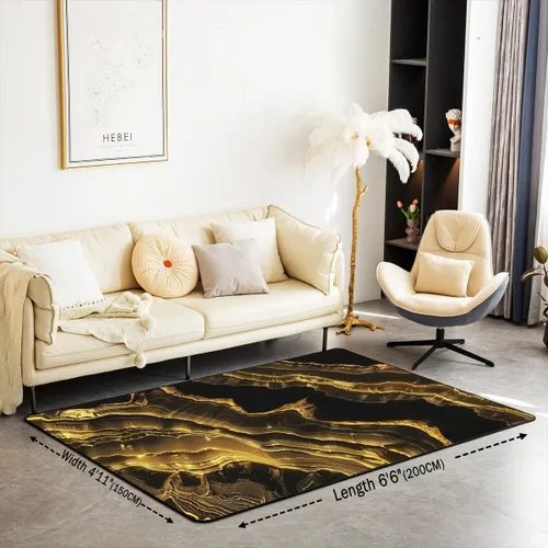 Miniatura 2 de jejeloiu Alfombra de decoración de mármol negro y dorado, alfombra para sala de estar, dormitorio, para niños, niñas, adolescentes, decoración