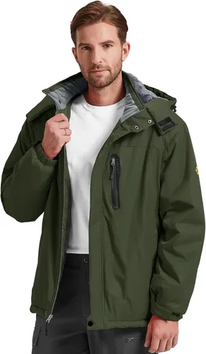 Miniatura 10 de Chaqueta de esquí para hombre, impermeable, con forro polar cálido, forro de nieve, para montaña, con capucha, resistente al viento, chubasquero