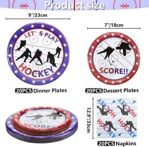 Miniatura 2 de Decoraciones de fiesta de hockey – Suministros para fiestas temáticas de hockey sobre hielo, incluyendo platos llanos de 9 pulgadas, platos
