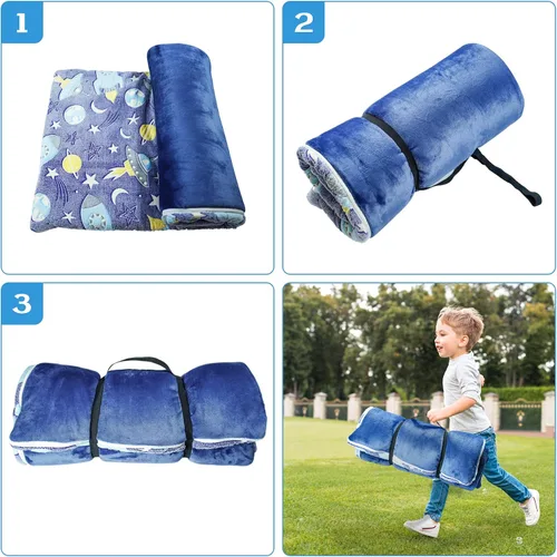 Miniatura 7 de Saco de dormir para niños que brilla en la oscuridad, para niñas y niños, tapete para siesta de 62 x 28 pulgadas, suave y cómodo para fiestas