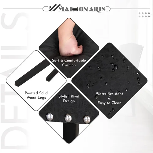 Miniatura 5 de MAISON ARTS Juego de 2 sillas de comedor de piel sintética, sillas de comedor tapizadas con ribete de cabeza de clavo y patas de madera maciza