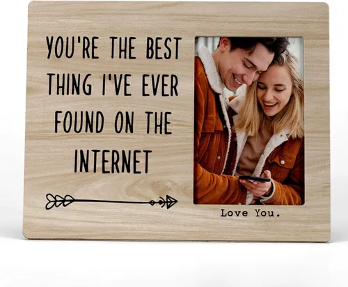 Miniatura 6 de FONDCANYON Marco de fotos con texto en inglés "You Are the Best Thing I've Ever Found on the Internet", marco de fotos para parejas, regalos