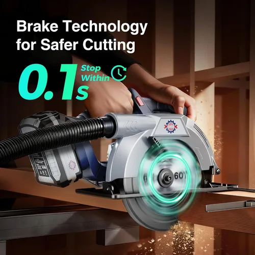 Miniatura 4 de Sierra circular inalámbrica sin escobillas de 20 V 6-1/2 pulgadas con freno, 5600 RPM, kit de sierra circular de batería de 4.0Ah con cargador