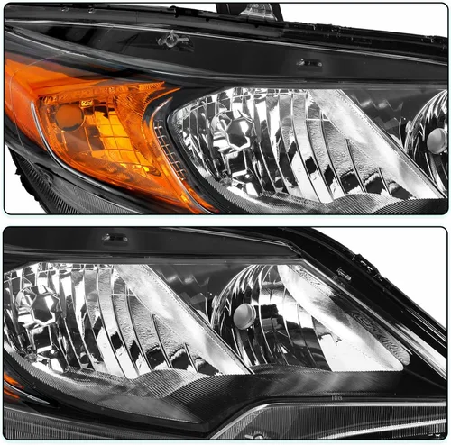 Miniatura 6 de TUSDAR Reemplazo del conjunto de faros delanteros para Honda Civic 2014-2015 de 2 puertas Coupé, carcasa negra, reflector ámbar (L+R)
