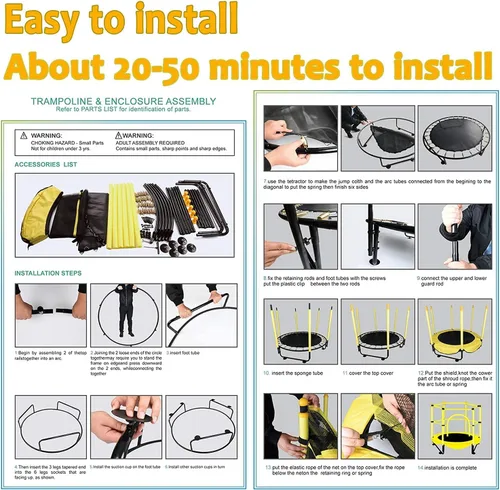 Miniatura 5 de VGMiu Trampolín de 60 pulgadas para niños, cama elástica de 5 pies para interiores y exteriores con aro de baloncesto, recinto de seguridad, regalos