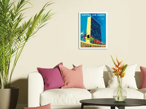 Miniatura 3 de United Nations Building New York - United Air Lines - Vintage Airline Travel Poster by Joseph Binder c.1957 - Master Art Print (Unframed) 6in x 9in