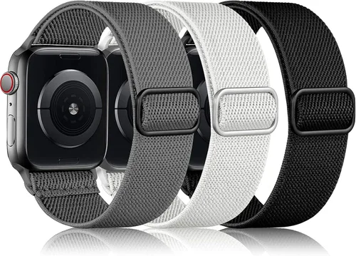 Miniatura 22 de DaQin Paquete de 3 correas elásticas Solo Loop compatibles con Apple Watch de 1.654 pulgadas, 1.614 pulgadas, 1.575 pulgadas, 1.496 pulgadas, Boho