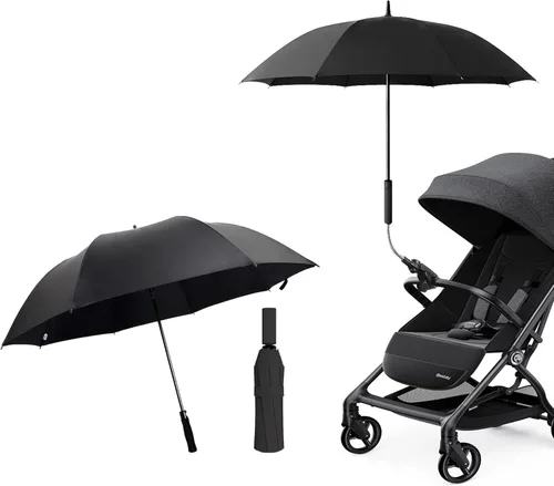 Miniatura 9 de Paraguas universal para cochecito de bebé, paraguas de bicicleta 210T, poliéster resistente al agua 360°, sombra ajustable Negro (Charcoal Black)