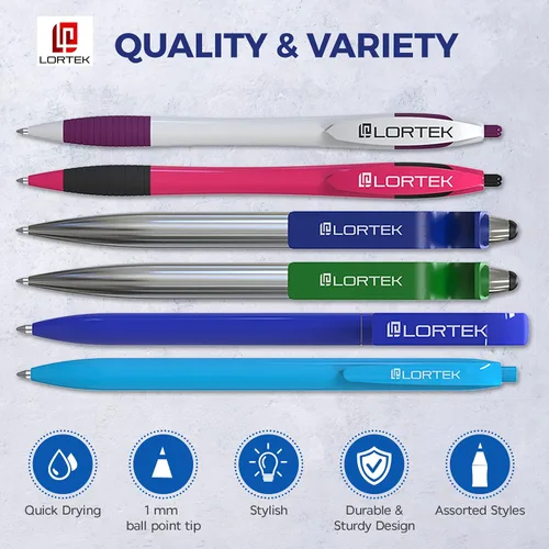 Miniatura 4 de Lortek - Paquete de 6 bolígrafos retráctiles para escribir – Punta media, tinta negra para tomar notas, diario, planificadores, escuela, trabajo